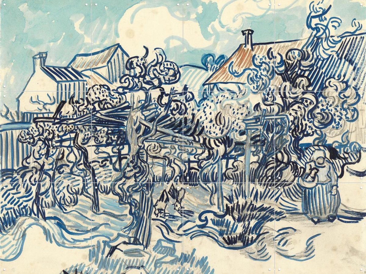 IXXI Oude wijngaard met boerin (1890), Vincent van Gogh (1853 - 1890) & Van Gogh Museum - 80 x 60 cm - Gratis ophangtool - Grote wanddecoratie en