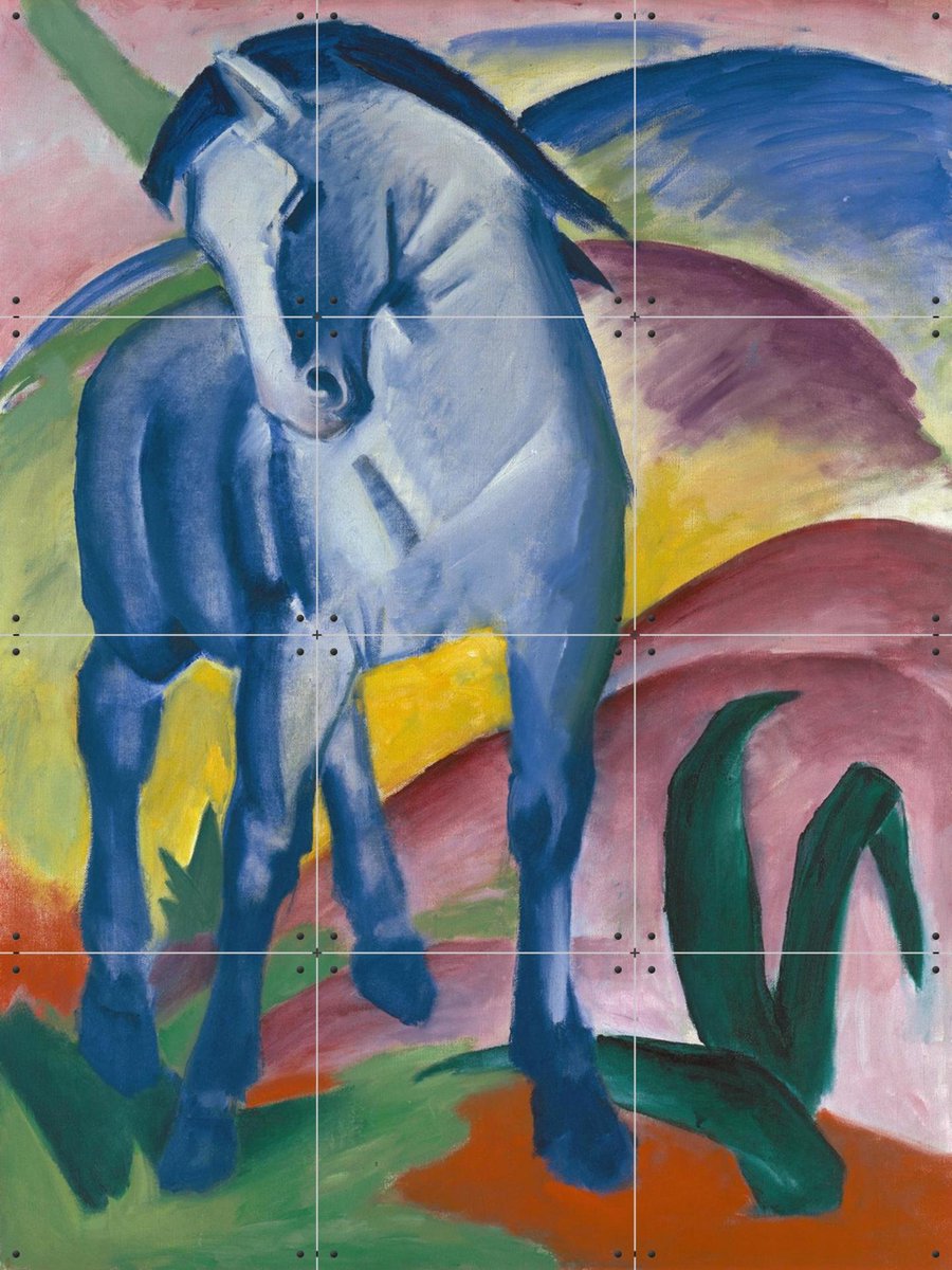 IXXI Blue Horse 1911, Franz Marc & Bridgeman Images - 60 x 80 cm - Gratis ophangtool - Grote wanddecoratie en posters - Kleurrijk, Abstract, Klassiek