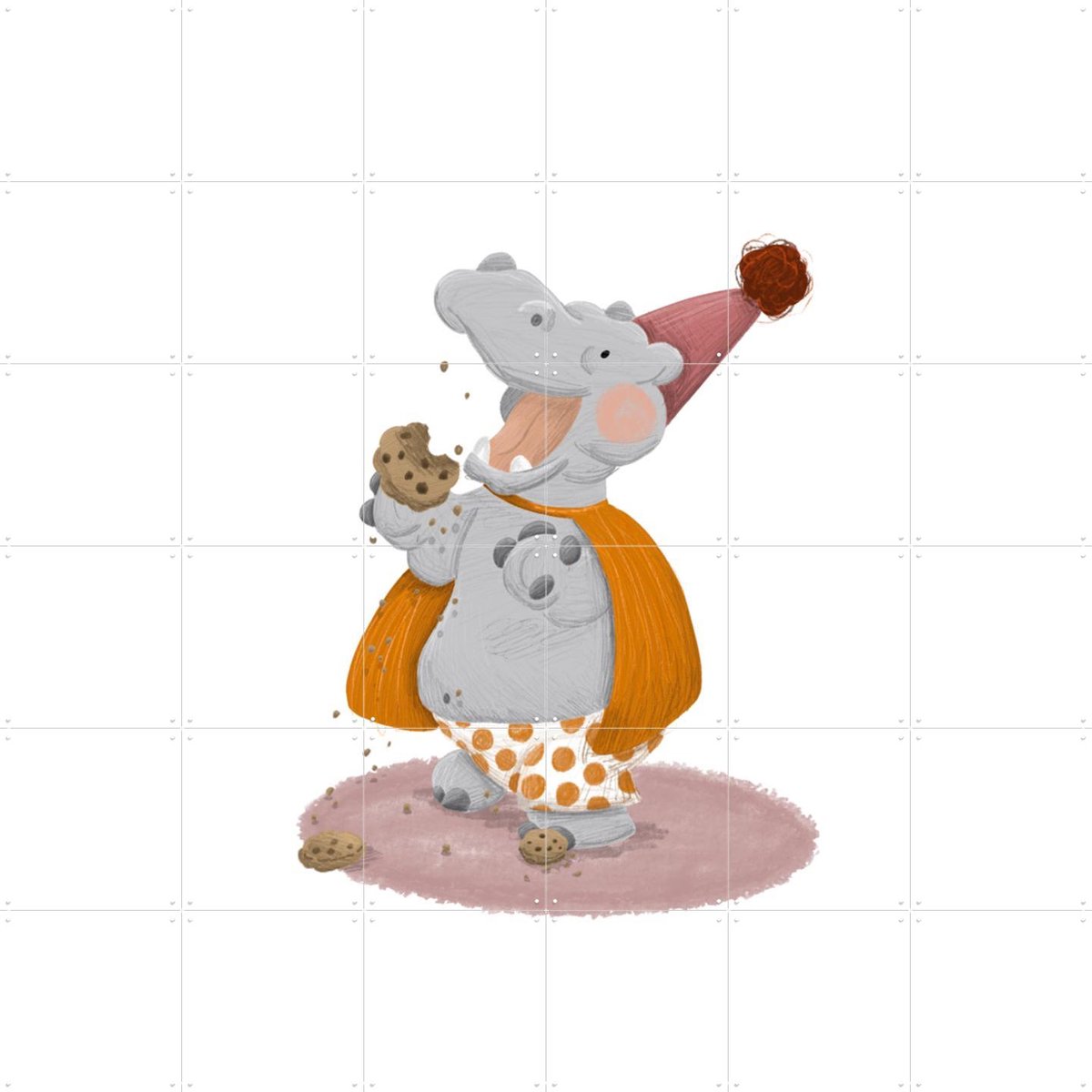 IXXI Cookies Hippo, Studio Phie - 120 x 120 cm - Gratis ophangtool - Grote wanddecoratie en posters - Illustraties, Cartoonesk, Digitale Kunst