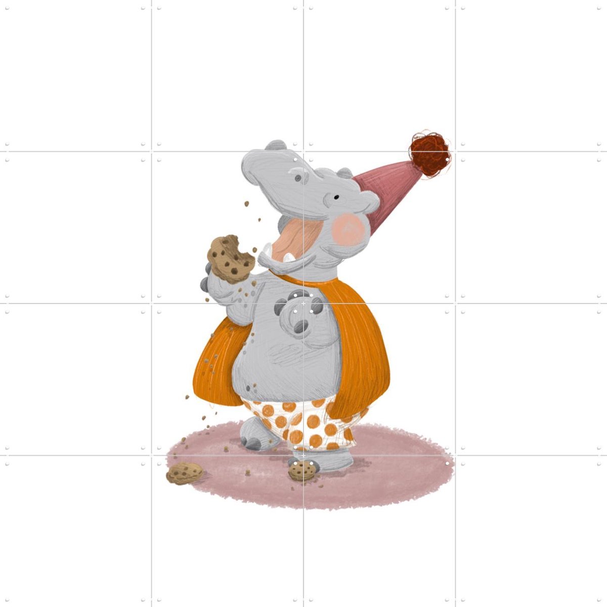 IXXI Cookies Hippo, Studio Phie - 80 x 80 cm - Gratis ophangtool - Grote wanddecoratie en posters - Illustraties, Cartoonesk, Digitale Kunst, Speels