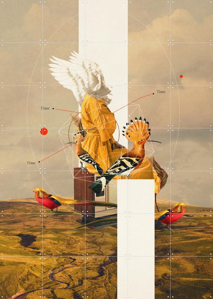 IXXI Yellow Echoes of Time, Frank Moth - 100 x 140 cm - Gratis ophangtool - Grote wanddecoratie en posters - Surrealisme, Digitale Kunst, Vintage