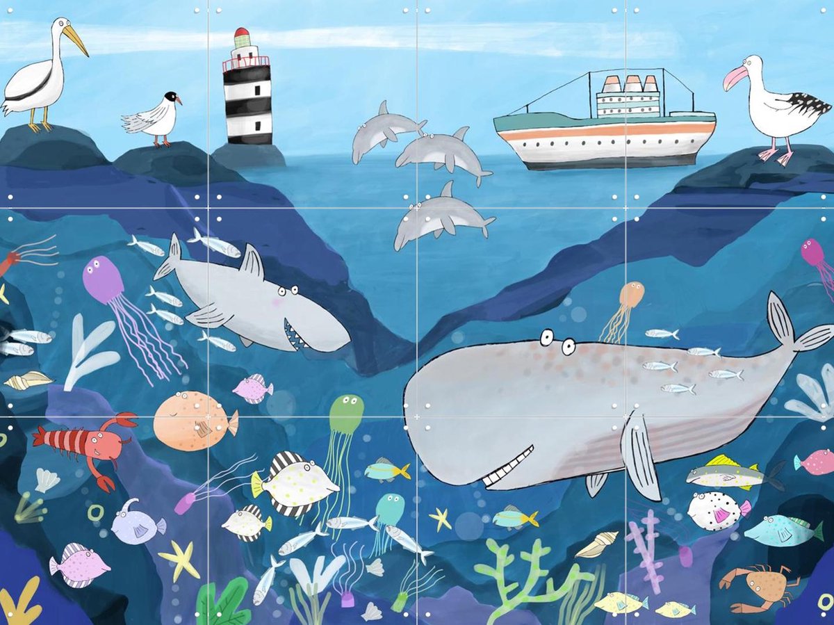 IXXI Sea World, Sea Life, Carla Daly - 80 x 60 cm - Gratis ophangtool - Grote wanddecoratie en posters - Cartoonesk, Speels, Illustraties, Kleurrijk