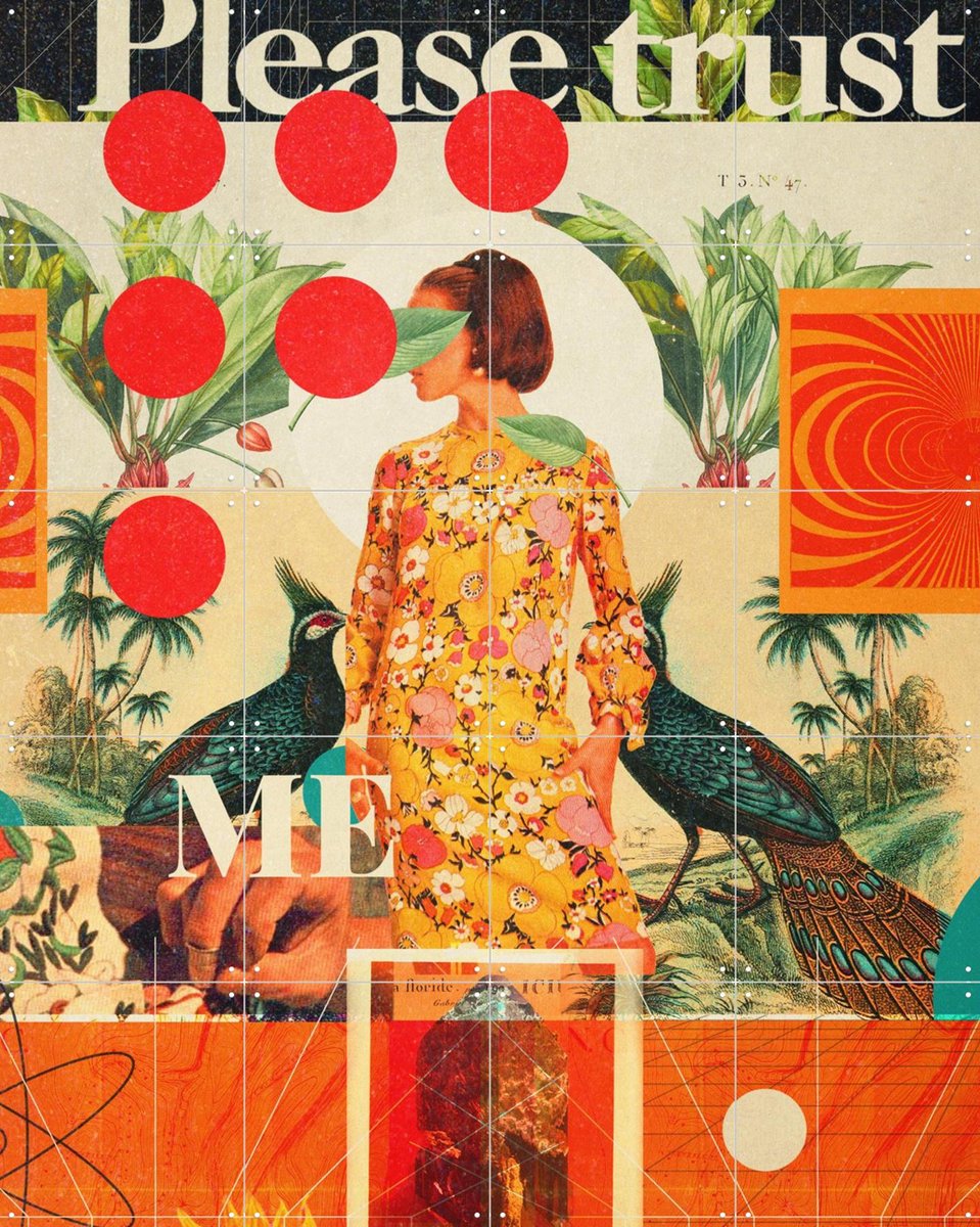 IXXI Please trust me, Frank Moth - 80 x 100 cm - Gratis ophangtool - Grote wanddecoratie en posters - Geometrische Kunst, Collage, Vintage, Klassiek