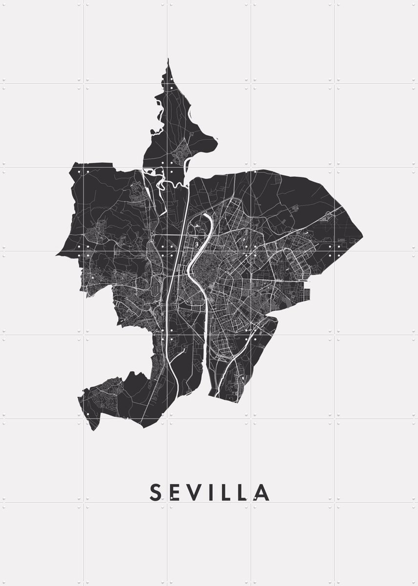 IXXI Sevilla City Map, Kunst in Kaart - 100 x 140 cm - Gratis ophangtool - Grote wanddecoratie en posters - Abstract, Minimalisme, Grafisch Ontwerp