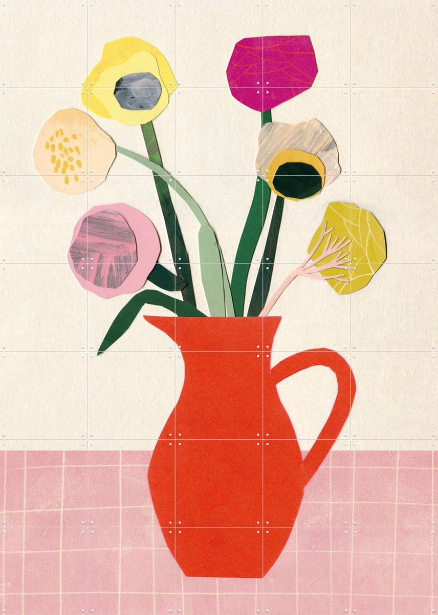 IXXI Flowers 2, Signorinah - 100 x 140 cm - Gratis ophangtool - Grote wanddecoratie en posters - Decoratieve kunsten, Kleurrijk, Speels, Collage