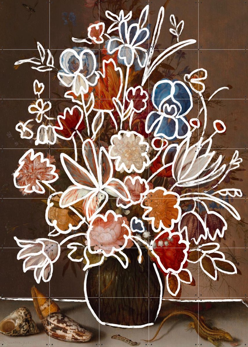 IXXI Florals Rewritten, The New Classics - 100 x 140 cm - Gratis ophangtool - Grote wanddecoratie en posters - Gemengde Technieken, Illustraties