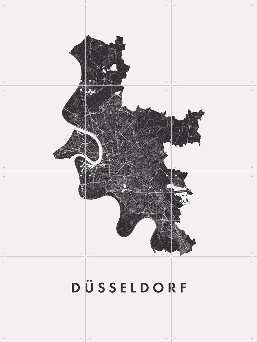 IXXI Düsseldorf City Map, Kunst in Kaart - 60 x 80 cm - Gratis ophangtool - Grote wanddecoratie en posters - Geometrische Kunst, Grafisch Ontwerp