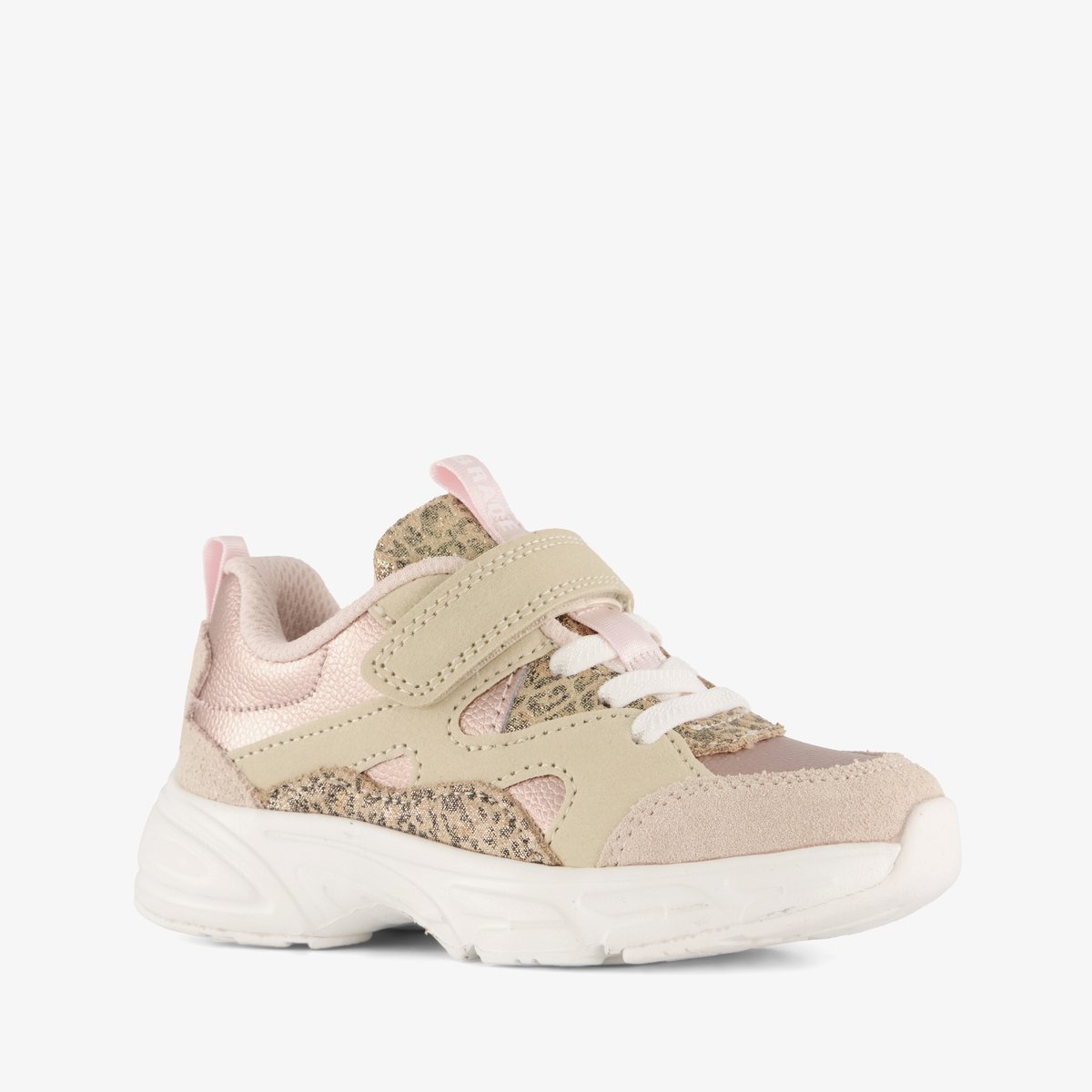 Braqeez leren meisjes sneakers beige panterprint - Maat 27