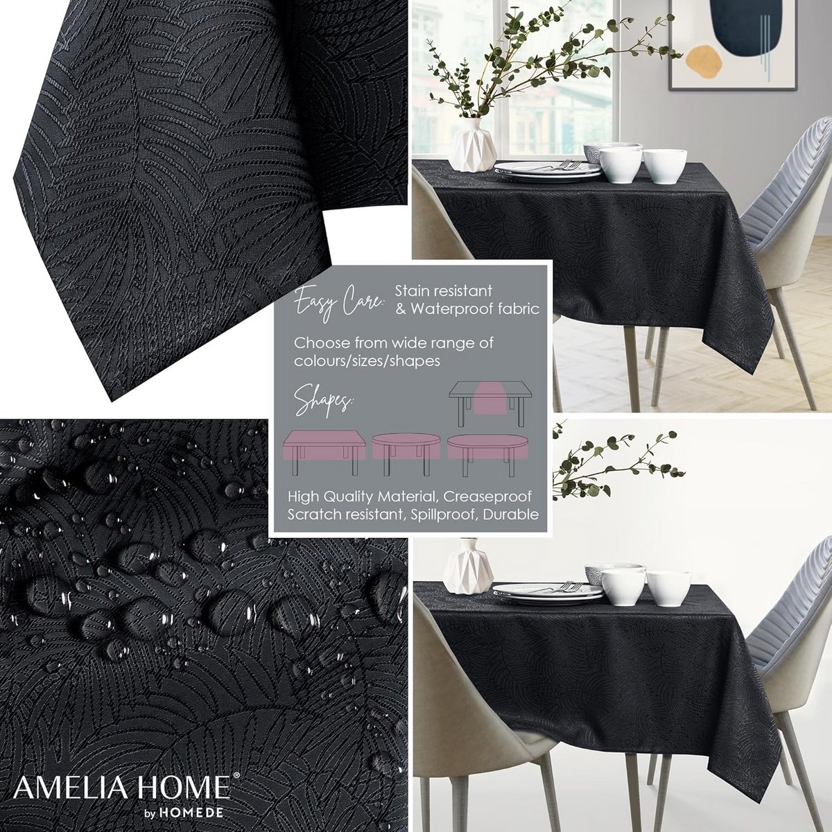 Waterafstotend Tafelkleed Ovaal Met Lotus Effect Linnenlook Zwart