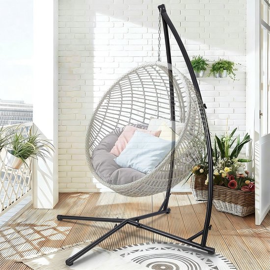 Frame Hangstoel met frame - hangstoelframe met haken - metalen hangstoelframe - tot 150 kg belastbaar - Meubels voor woonkamer of slaapkamer - Balkonmeubilair - Binnen of buiten, balkon, terras, tuin