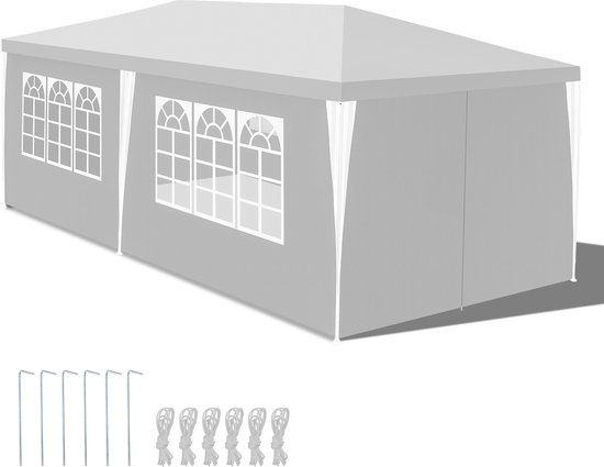 Partytent 3x6 m Wit met Zijwanden en Rits – Easy Up Vouwpaviljoen voor Tuin, Feest & Markt