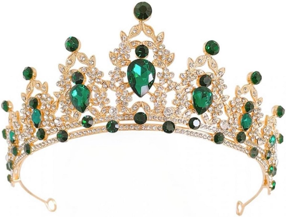 Barokke Koningskroon Gotische Tiara met Kristallen voor Feest en Bruiloft