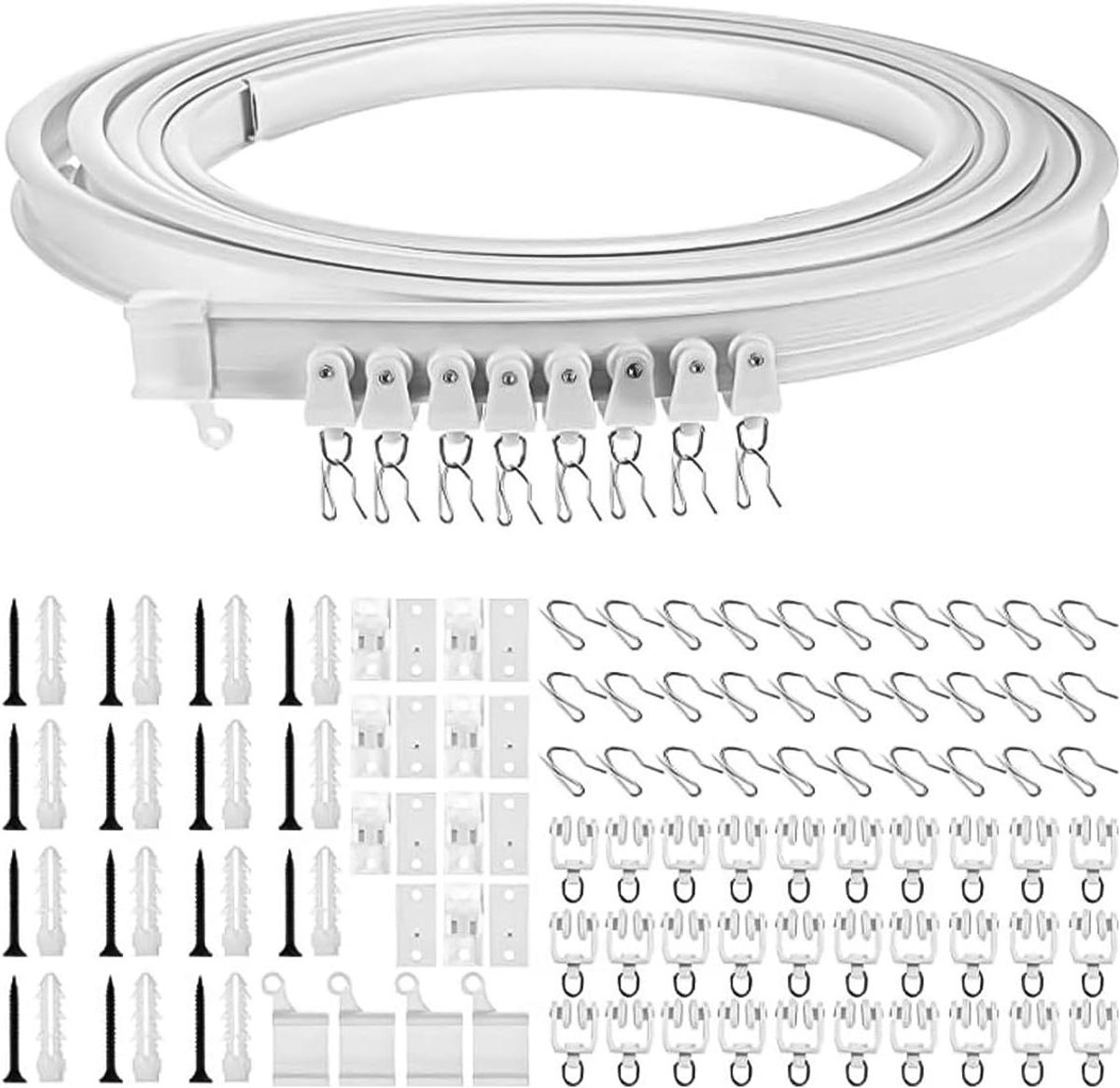 Allecto- Gebogen-Gordijnrailset - Demperrollen - Douche-Erker - RV - Gordijnruimteverdeler - 5 meter - Geschikt voor Badkamer - Zilverkleurig Bouw je eigen complete doucheruimte met deze gordijnrailset.