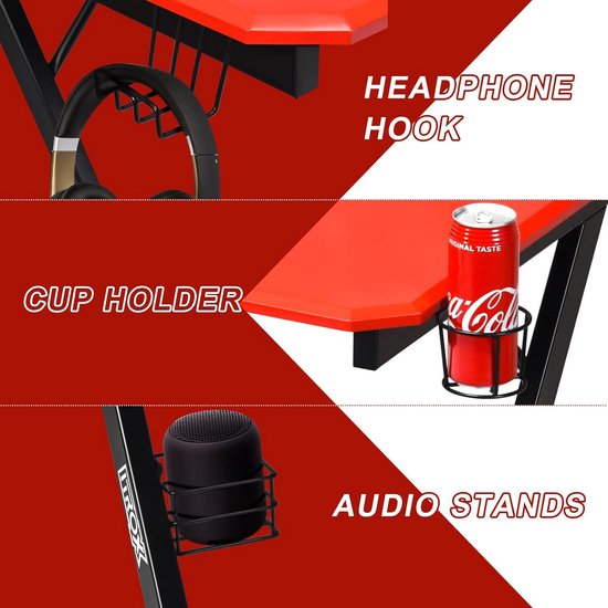 Z-vormige Gamingtafel Bureau Computerbureau met Bekerhouder en Hoofdtelefoonhaak Thuiskantoor 120x60 cm — afbeelding 2
