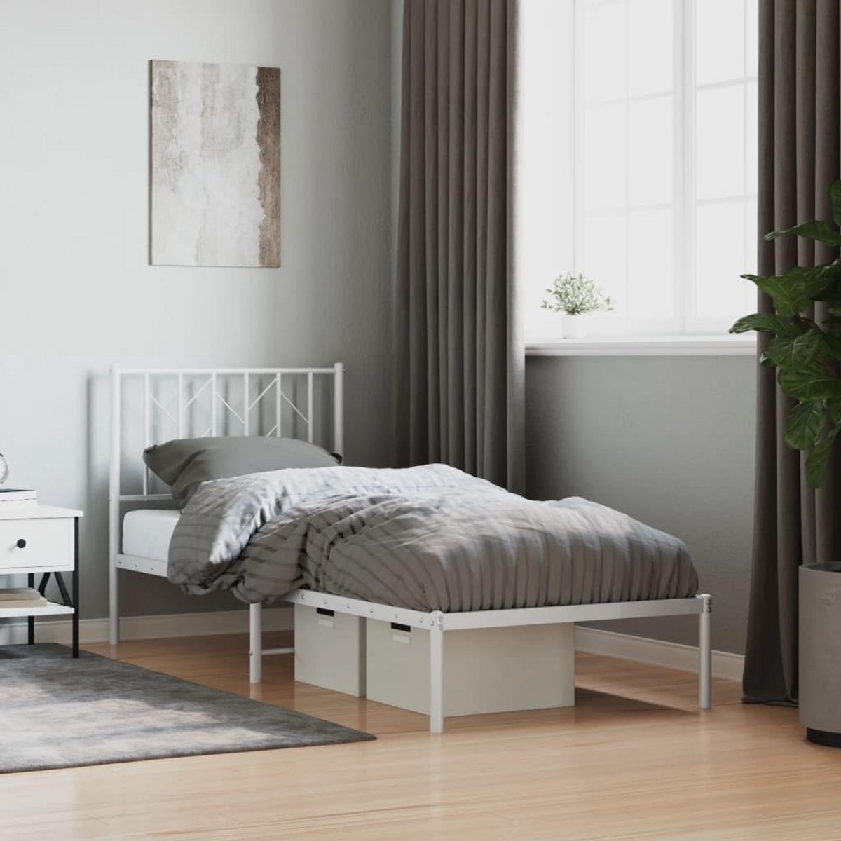 Eenpersoonsbed frame met hoofdbord 80x200 cm, stevig metalen ledikant voor slaapkamer
