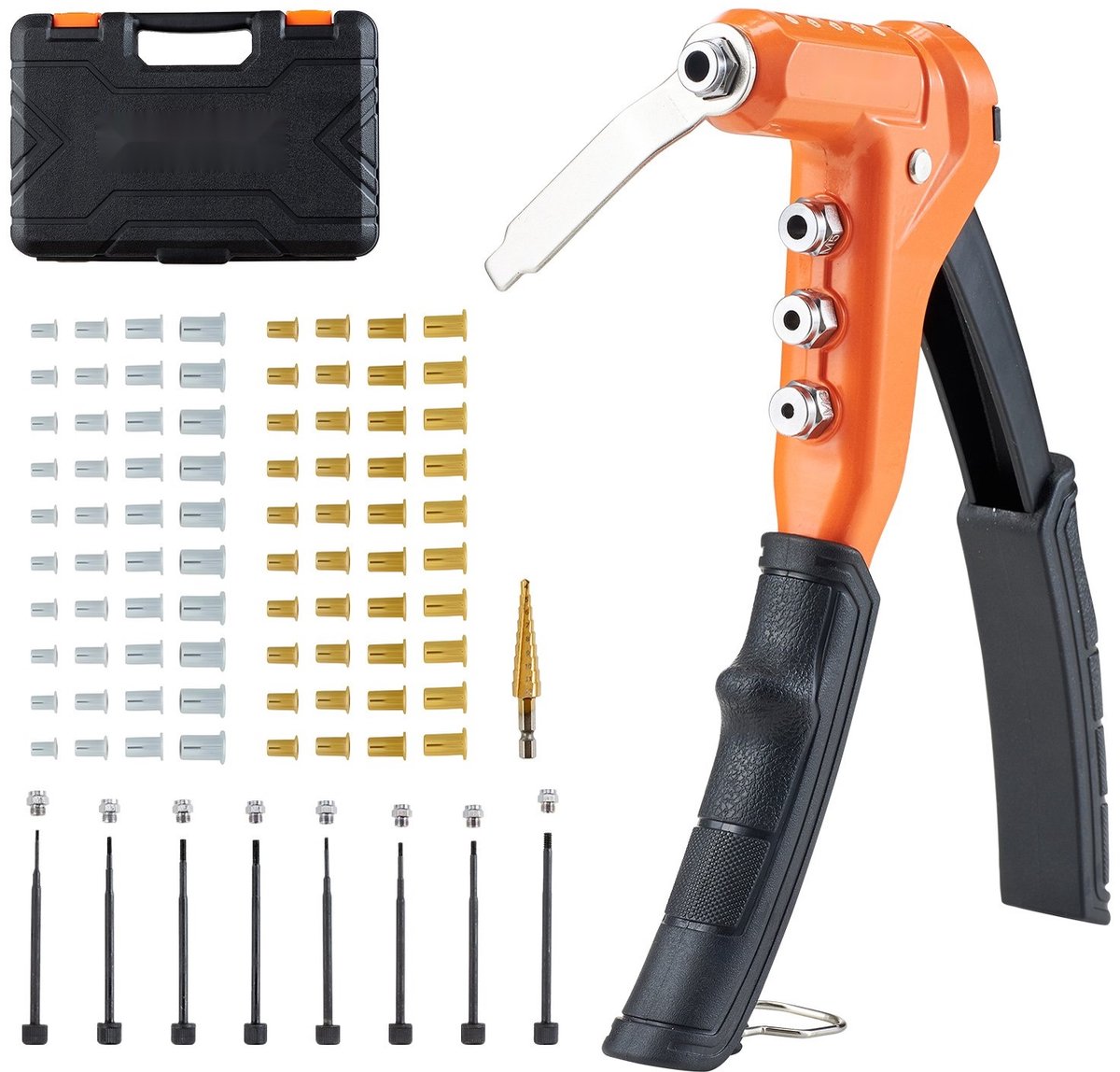 Blindklinkmoertang Set - Klinkmoertang - 23 cm - Eénhandsbediening - 8 Doornen & 80 Moeren - M3-M6 & SAE/UNC 6-32/8-32/10-24/1/4-20 - 1-traps trapboor - Draagtas