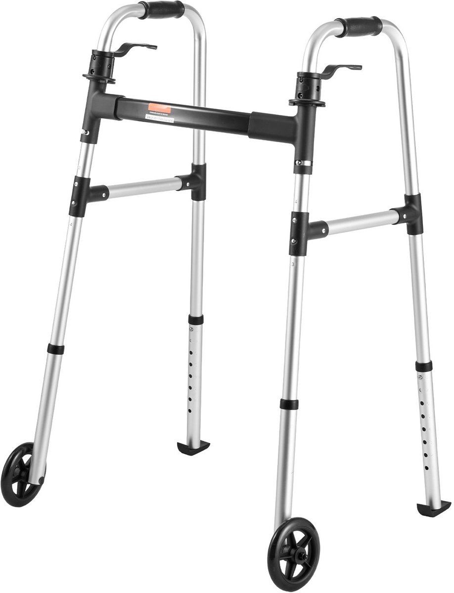 Looprek - Wandelrek met 2 voorwielen - Hoogteverstelbaar in 8 standen - Lichtgewicht aluminium - Draagvermogen 158 kg - Formaat 60,5 x 38,5 x 75,5-95,5 cm