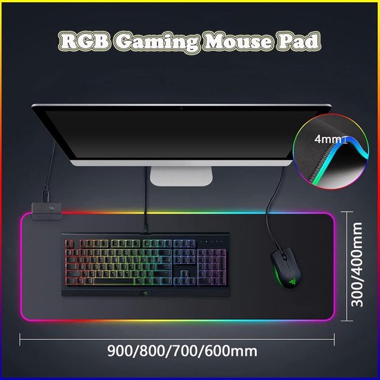 RGB Muismat - Verlichte Mat - Gaming Bureau - 14 Lichtstanden - 600x300mm - Roze — afbeelding 4