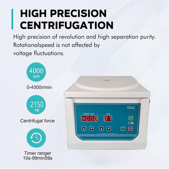 Laboratorium Centrifuge - Klinische Centrifuge - Prp Separatie - Borstelloze Motor - 0-4000 Tpm Rotor — afbeelding 4