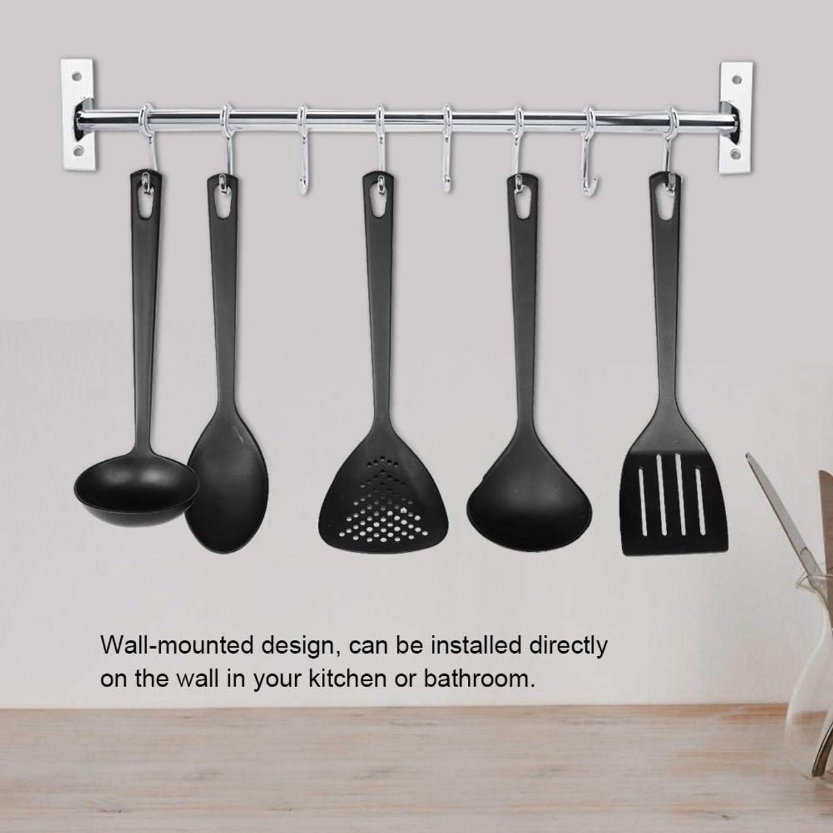 Keukengereihouder - Opbergrek Haken - Keuken Ordenen - Roestvrij Staal - 50 cm - Zilver