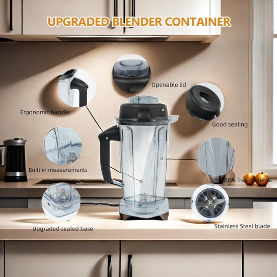 Blender Kan - Reserve Pitcher - Smoothie Maken - Grote Capaciteit - 64 Ounce - Transparant van Blender — afbeelding 2