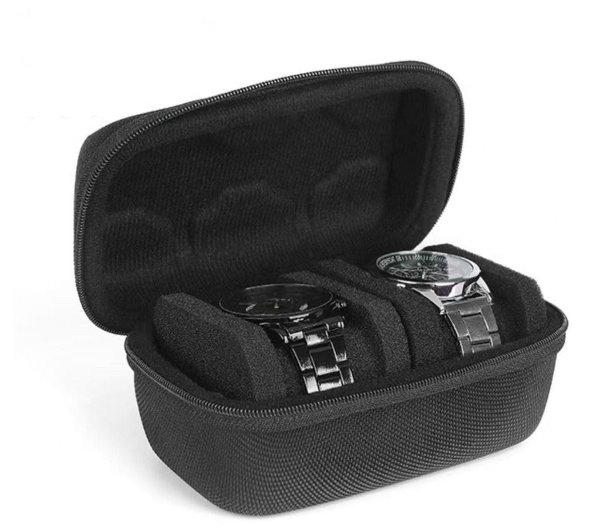 Stevige en duurzame horlogedoos - met 2 horlogevakken - unisex - schokbestendige opberg- en presentatiedoos - zwart (horloges niet inbegrepen)