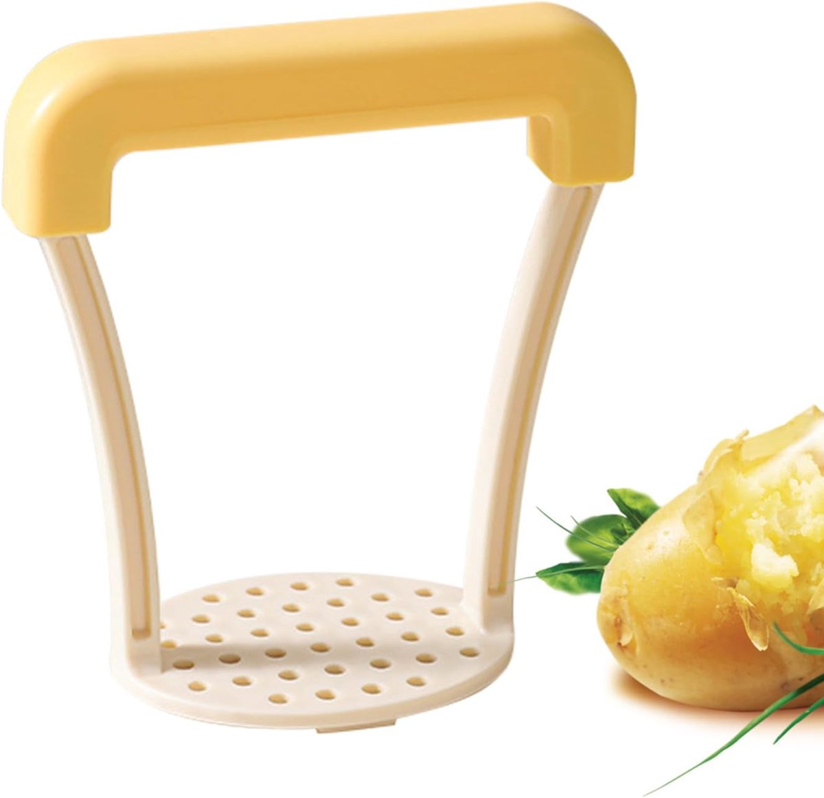 Aardappelstamper - Pureestamper Groenten - Zacht Stampen - Antislip Handgreep - 13 Cm - Geel