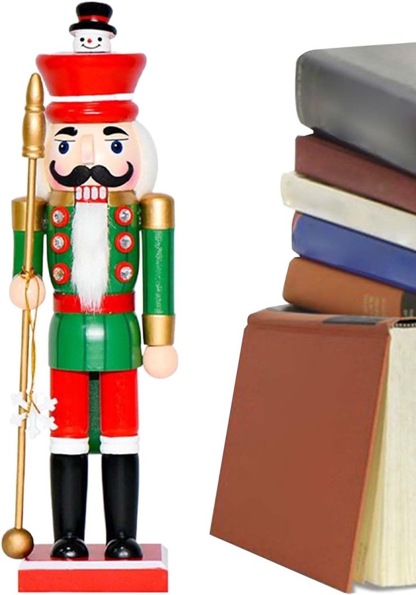 Kerst Notenkraker - Houten Figuur - Feestelijke Decoratie - Beweegbaar Mechanisme - 35 Cm Hoog