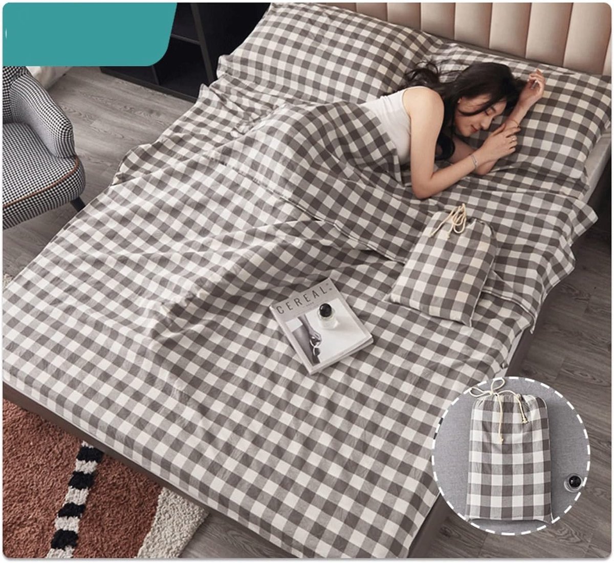 Slaapzak Liner - Reislaken Katoen - Comfortabel Reizen - Ademend Katoen - 120x210cm - Grijs