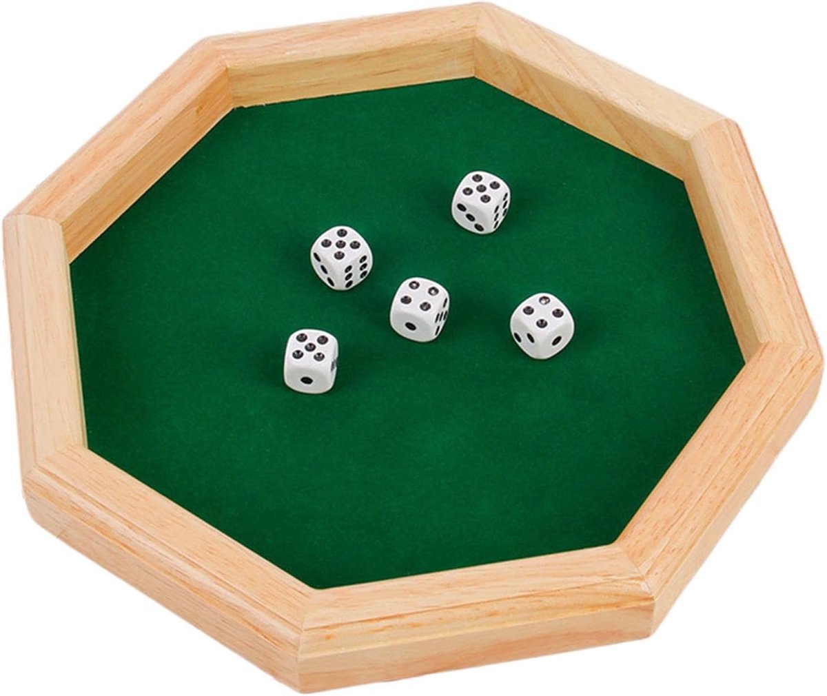 Dobbelsteenbak Hout - Rolbak Mat - Spelletjes Avond - Achthoekig Ontwerp - 25.8 x 25.5 cm