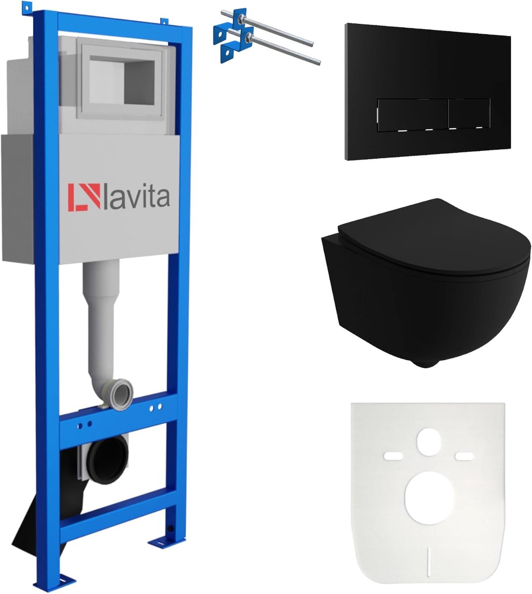 Voorwandelement Toilet - Inbouwreservoir Set - Badkamer Renovatie - Spoelrandloos & Snelspansysteem - 40 cm Breed - Zwart