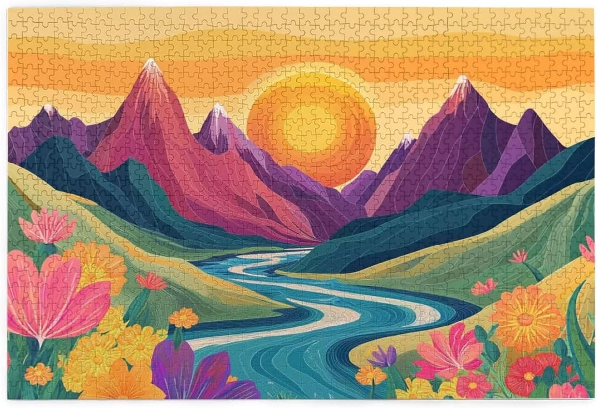 Puzzel 2000 stukjes - Volwassenenspel Geduldspel - Ontspanning Thuis - Grote Afbeelding Nauwkeurig - 100x70 cm - Zonsondergang Berg