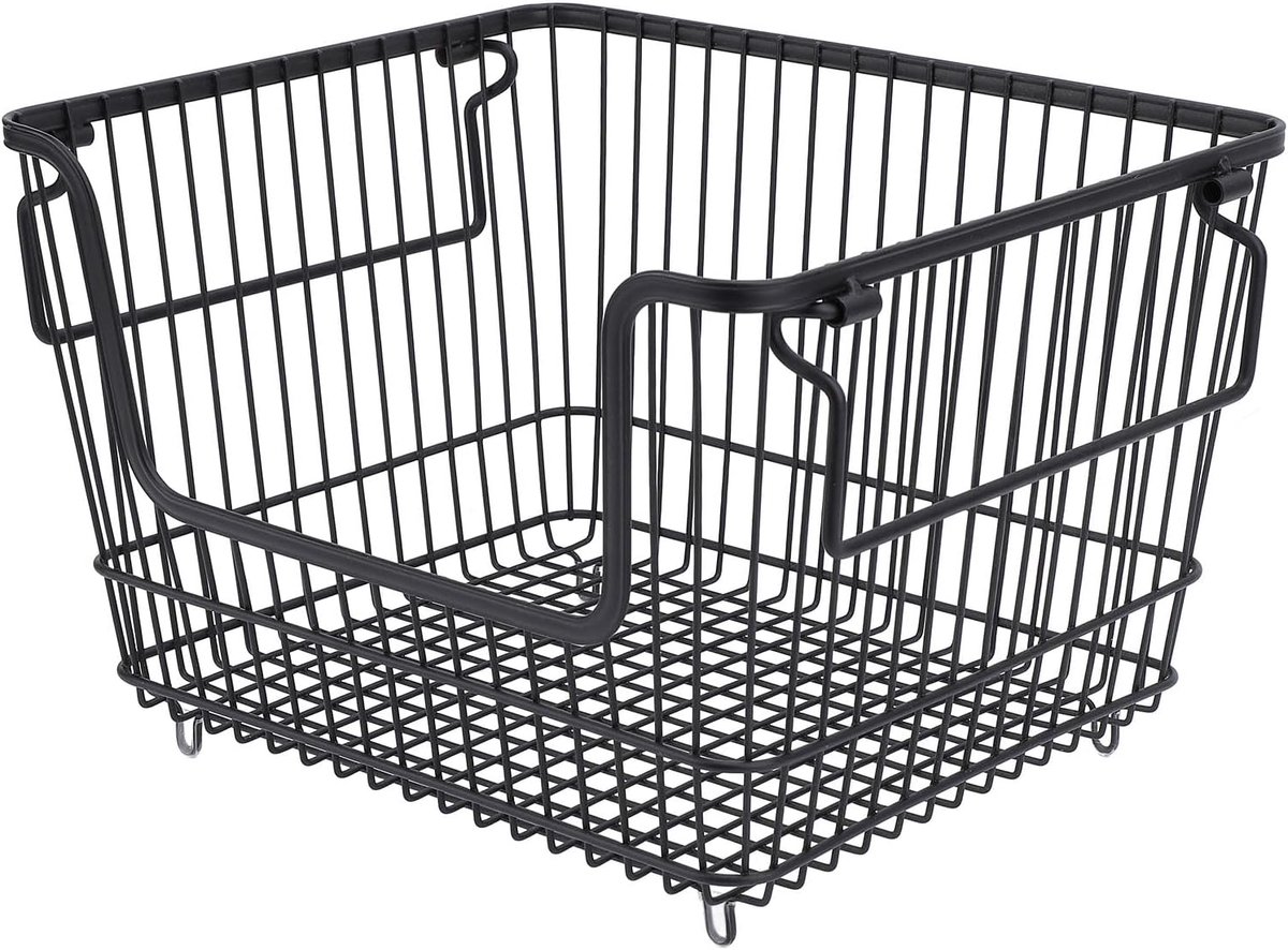 Vriezer Opbergmand - Stapelbare Kist - Keuken Ordenen - Zwaar Uitgevoerd - 33x26x22 cm - Zwart