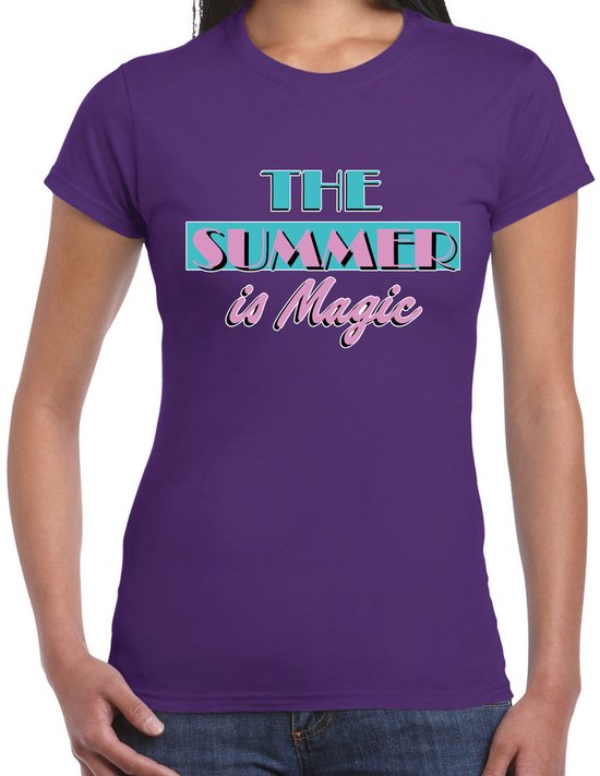 Toppers - Bellatio Decorations Toppers verkleed T-shirt dames - The summer is Magic - paars - Miami Vice - Tropisch XL