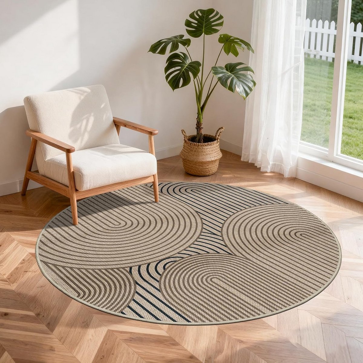Rond Vloerkleed 120 cm Jute Look - Antislip en Wasbaar Tapijt
