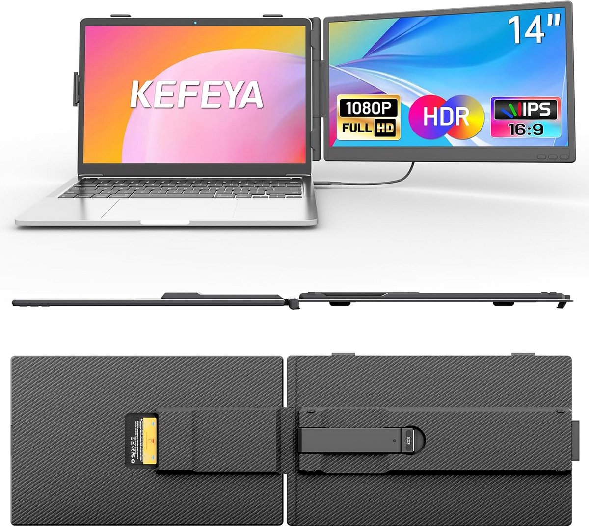 14 Inch FHD 1080P IPS Dubbel Scherm Extender voor Laptops (13-17 inch) - Plug & Play