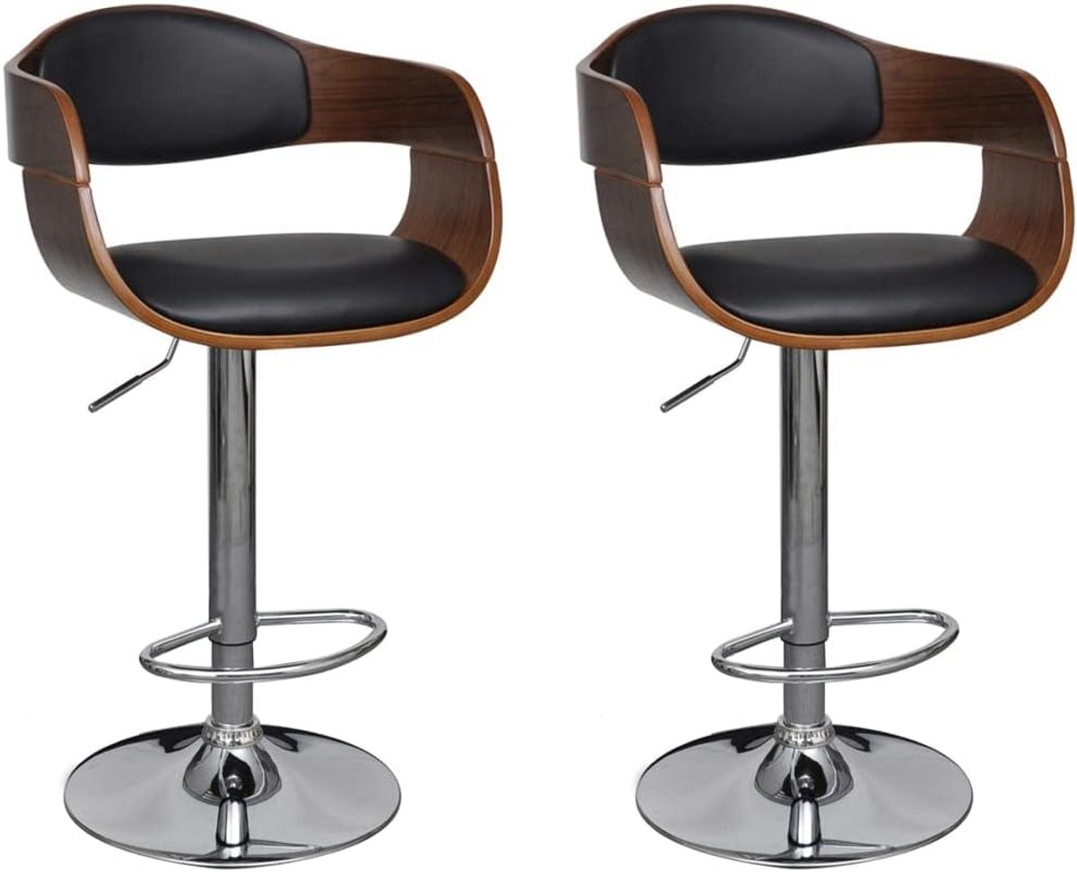 Set van 2 Barkrukken met Verstelbare Hoogte en Gebogen Hout Design