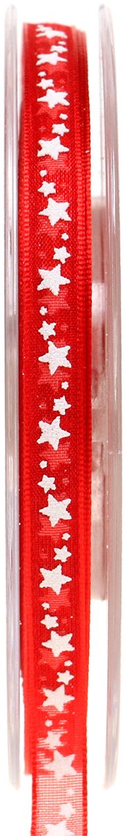 Organza lint met ster rood 6mm 20m