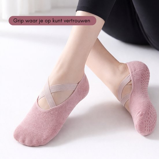 Pilates sokken - Anti Slip Sokken - Yoga Sokken - Set van 3 Stuks Sport sokken - One Size Fits All - Dames Sokken - Zwart, Roze, Paars van Merkloos — afbeelding 4