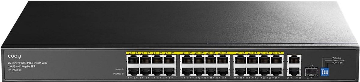 Managed PoE+ Switch 24 Poorten 1 SFP 2GbE Uplink 300W Rackmonteerbaar