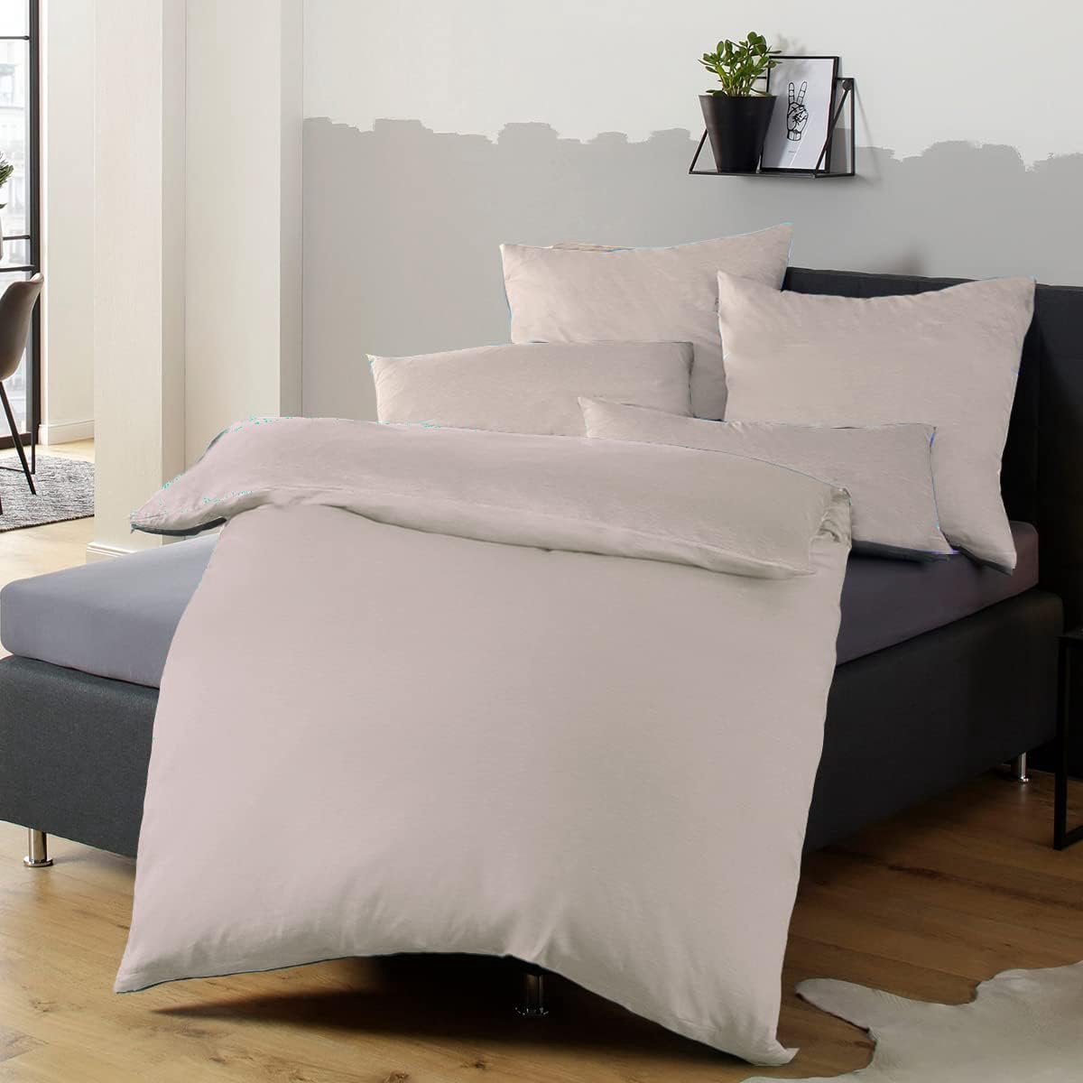 Dekbedovertrek 155x220 cm Beige - Strijkvrij Microvezel Beddengoedset met Kussensloop 80x8