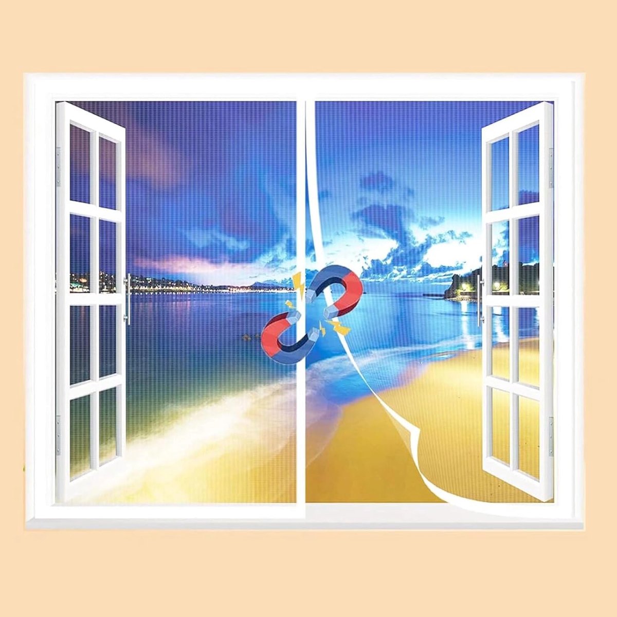 Horraam met Magneet voor Balkondeur en Schuifpui 110x105 cm Wit - Automatisch Sluitend