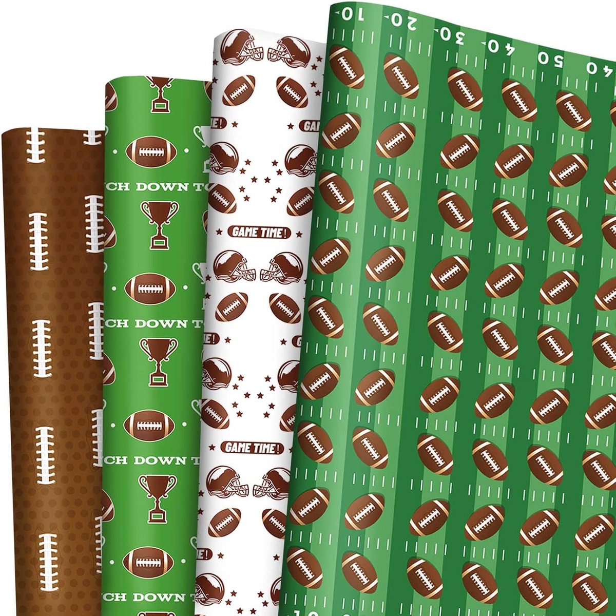 12 Vellen Sport Inpakpapier Voetbal Rugby Cadeaupapier Bruin Groen - Voor Verjaardag en Feest