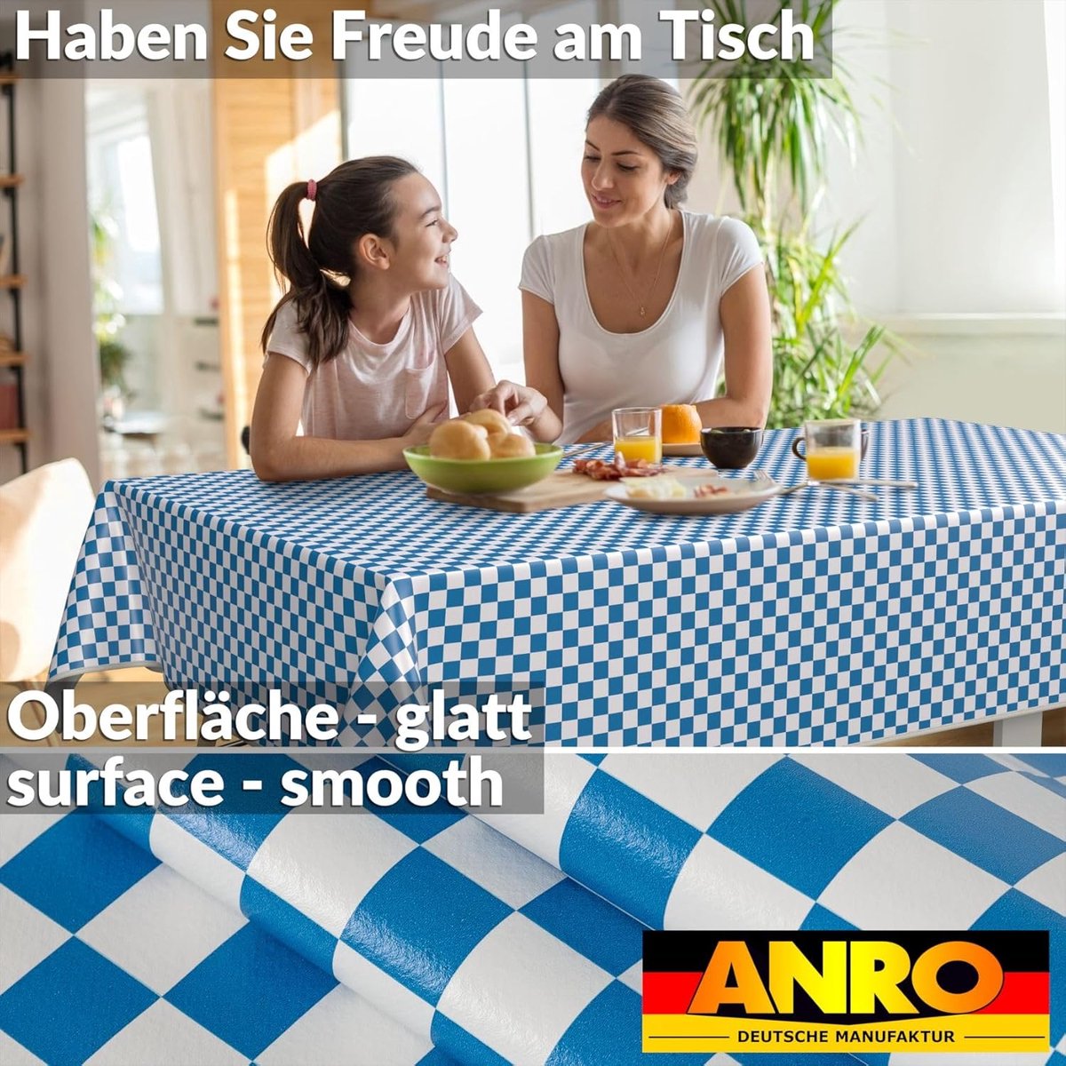 Wasbare Oilcloth Tafelkleed Blauw Geruit 200x140 cm - Waterafstotend Tafelbeschermer