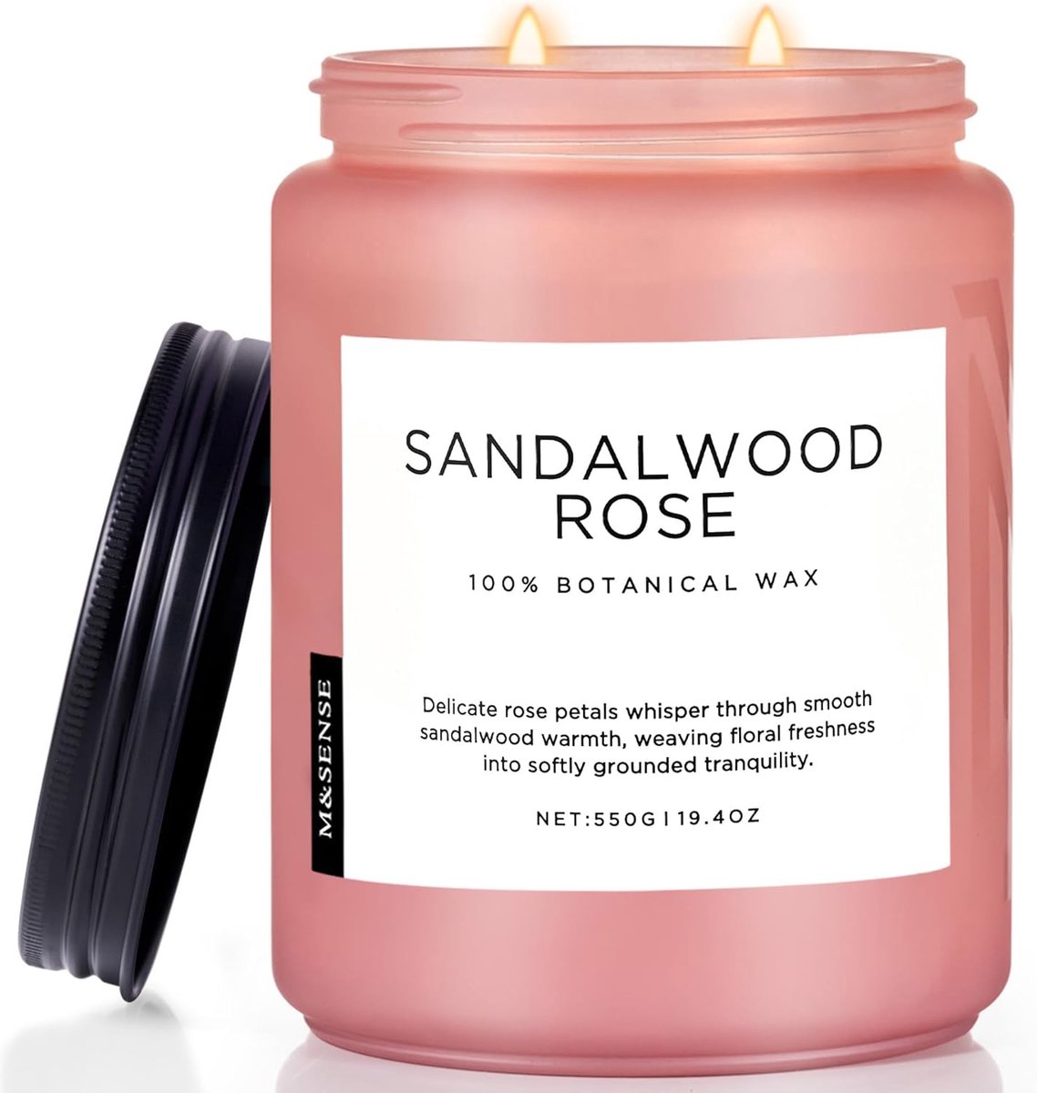 Luxe Geurkaars Roos & Sandelhout - 550g Sojawas - 110 Uur Brandtijd - Sterke Geur voor Huis