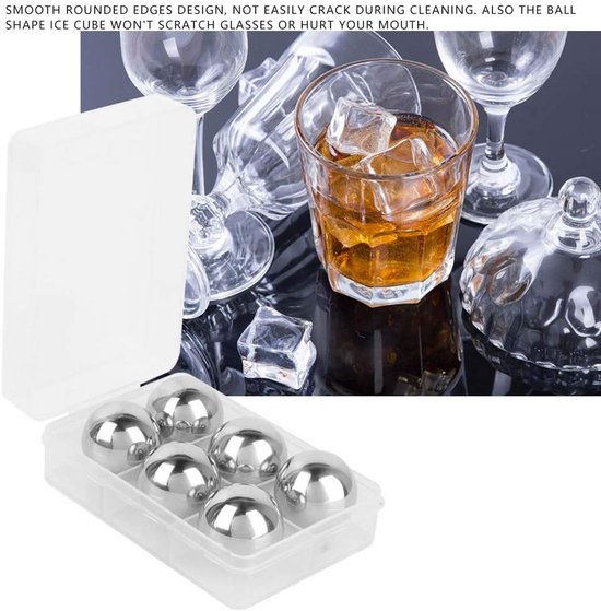 Roestvrij Staal IJsballen - Metalen Ijsblokjes - Dranken Koelen - Herbruikbaar & Vaatwasserbestendig - Diameter 254 mm - Zilver — afbeelding 5