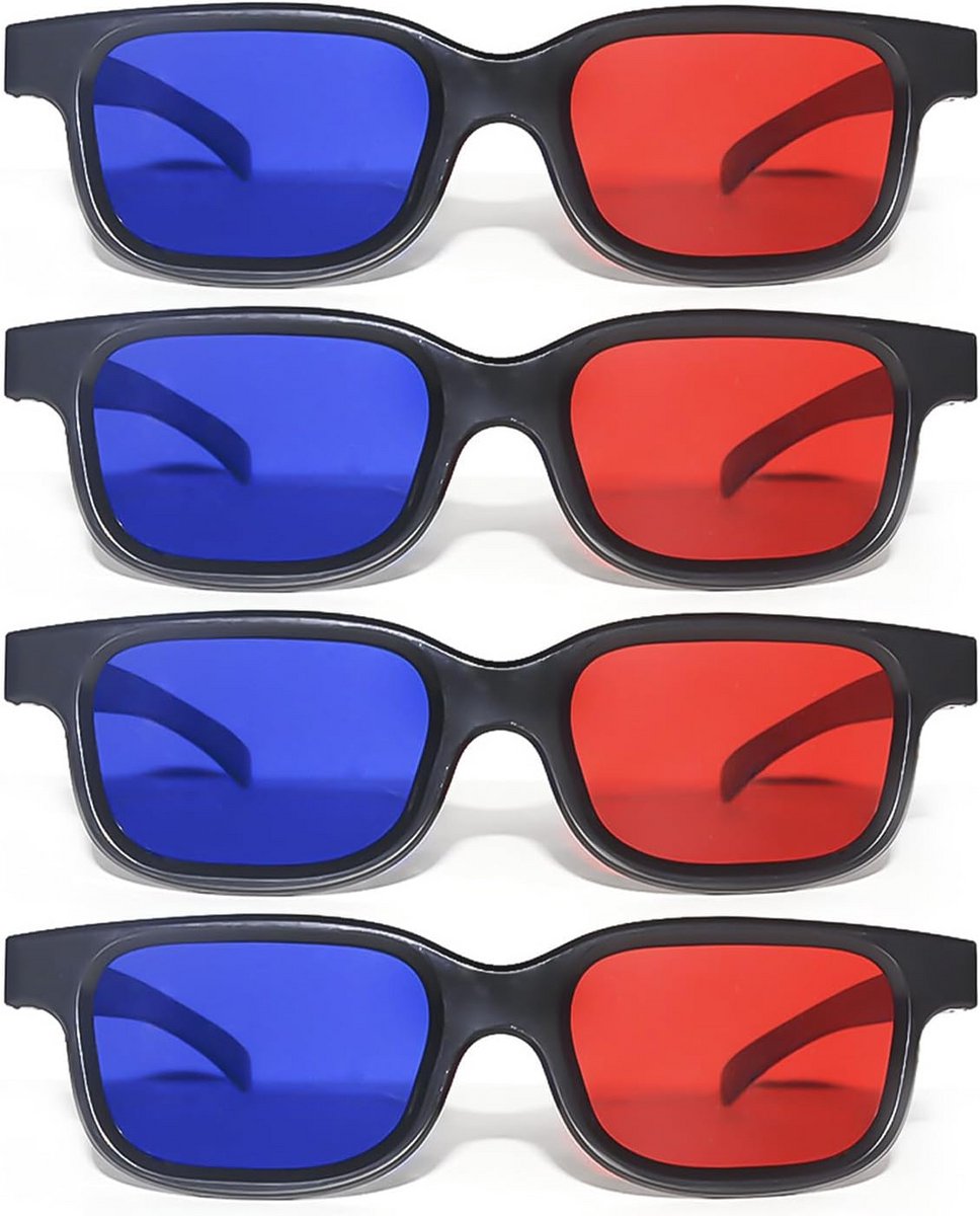 4-delige 3D-bril voor TV, film en computergames - Blauw/Rood