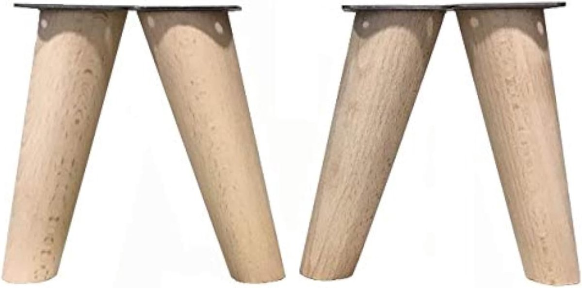 Set van 4 Schuin Ingelegde Houten Meubelpoten (Ecru) - Inclusief Montageplaat en Schroeven