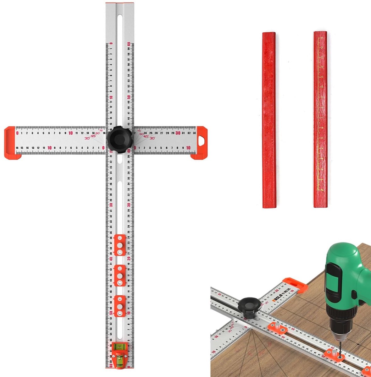 Verstelbare T-Vierkante Liniaal 60 cm voor Nauwkeurig Meten in Houtbewerking
