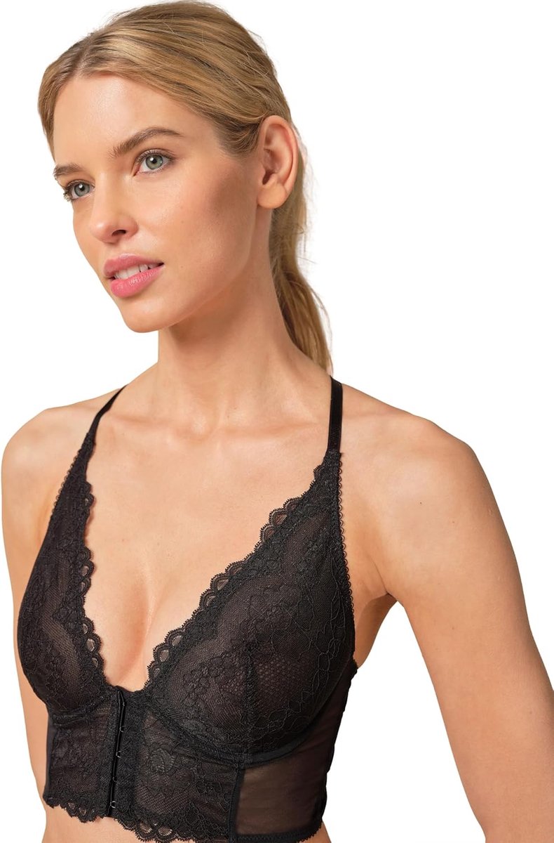 Dames Beha - Lingerie Ondergoed - Dagelijks Draagcomfort - Voorsluiting Verstelbare Bandjes - 90E - Zwart